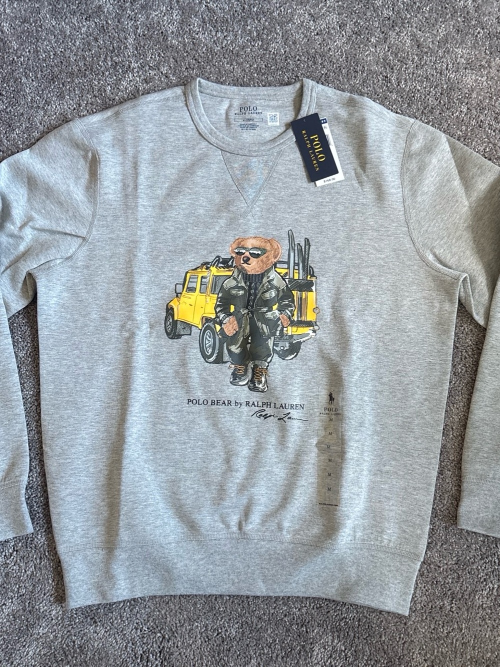 Polo Ralph Lauren Gray Crewneck Sweatshirt with Polo Bear and jeep M